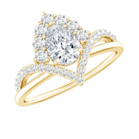 Pear-shaped moissanite engagement ring with 0.79 carats from Rosec Jewels, featuring a sparkling central stone and elegant band.