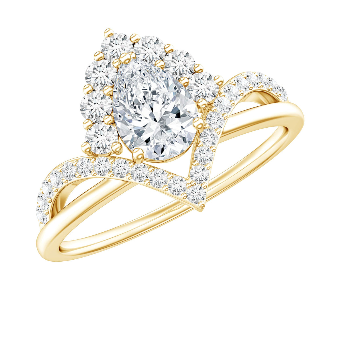 Women's pear-shaped moissanite engagement ring in silver, designer jewelry with elegant gemstone setting.