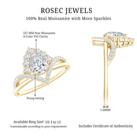 Women's pear-shaped moissanite engagement ring in silver, designed by Rosec Jewels, featuring a sparkling gemstone and elegant band.