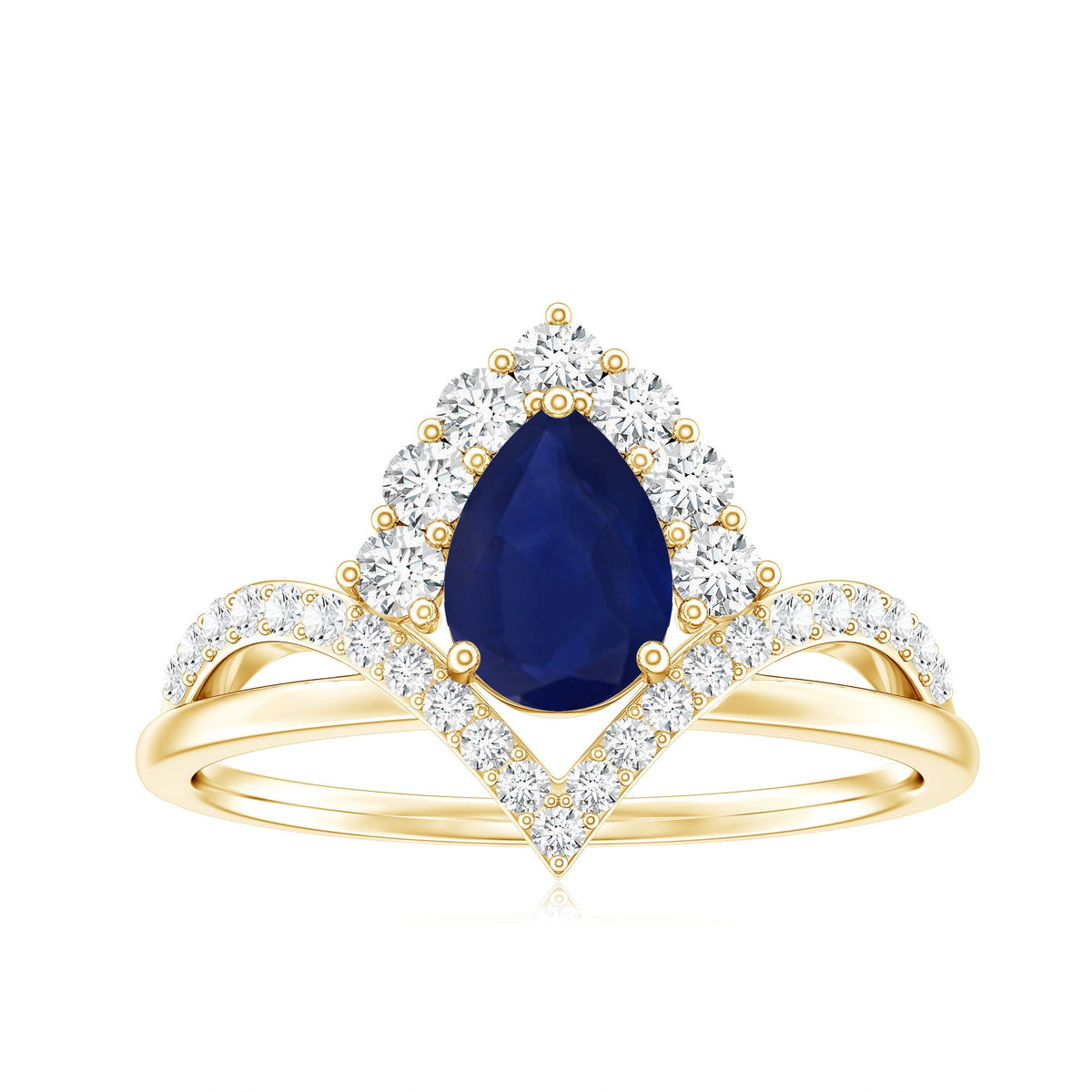 Pear cut blue sapphire solitaire ring with diamond accent, featuring elegant design by Rosec Jewels.