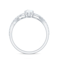 Certified Pear Cut Moissanite engagement ring with split shank design from Rosec Jewels, featuring a sparkling pear-shaped center stone.