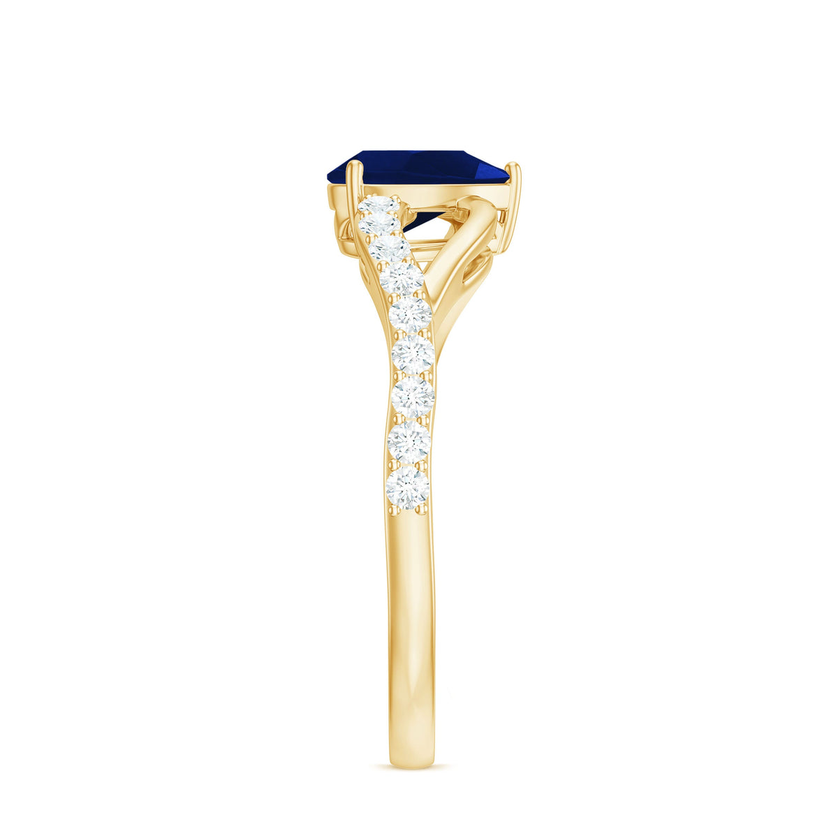Genuine 0.5 carat pear-shaped blue sapphire engagement ring with split shank design and certificate from Rosec Jewels.
