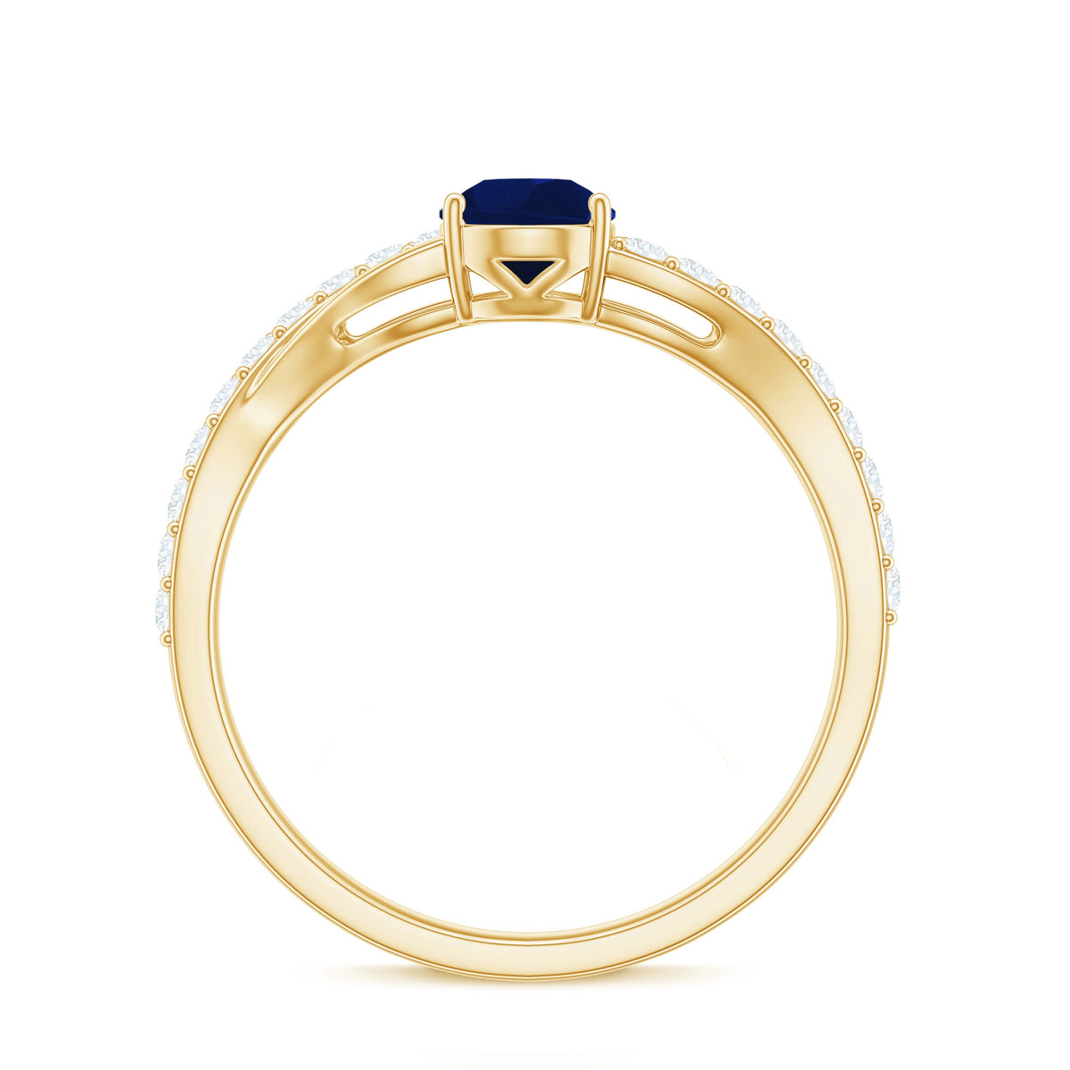 Pear-shaped blue sapphire engagement ring with split shank design and certificate from Rosec Jewels.