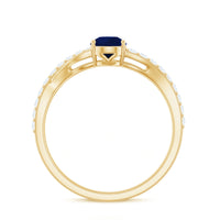 Pear-shaped blue sapphire engagement ring with split shank design and certificate from Rosec Jewels.