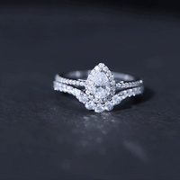 0.5 Carat Certified Moissanite Teardrop Bridal Ring Set with Halo
