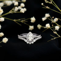 0.5 Carat Certified Moissanite Teardrop Bridal Ring Set with Halo