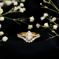 0.5 Carat Certified Moissanite Teardrop Bridal Ring Set with Halo