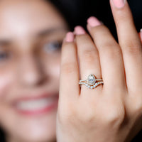 0.5 Carat Certified Moissanite Teardrop Bridal Ring Set with Halo