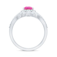 Pear Created Pink Sapphire Teardrop Ring Set with Moissanite Band