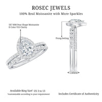 0.7 Carat Moissanite Teardrop Wedding Ring Set with Halo