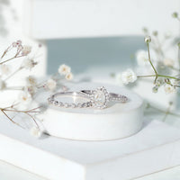 0.7 Carat Moissanite Teardrop Wedding Ring Set with Halo