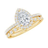 0.7 Carat Moissanite Teardrop Wedding Ring Set with Halo