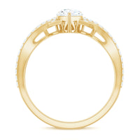 Pear-shaped moissanite crossover engagement ring by Rosec Jewels featuring a designer diamond ring design.