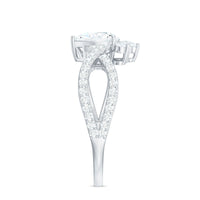 Rosec Jewels 2 CT pear cut cubic zirconia crossover engagement ring showing sparkling pear-shaped stones and sleek band design.