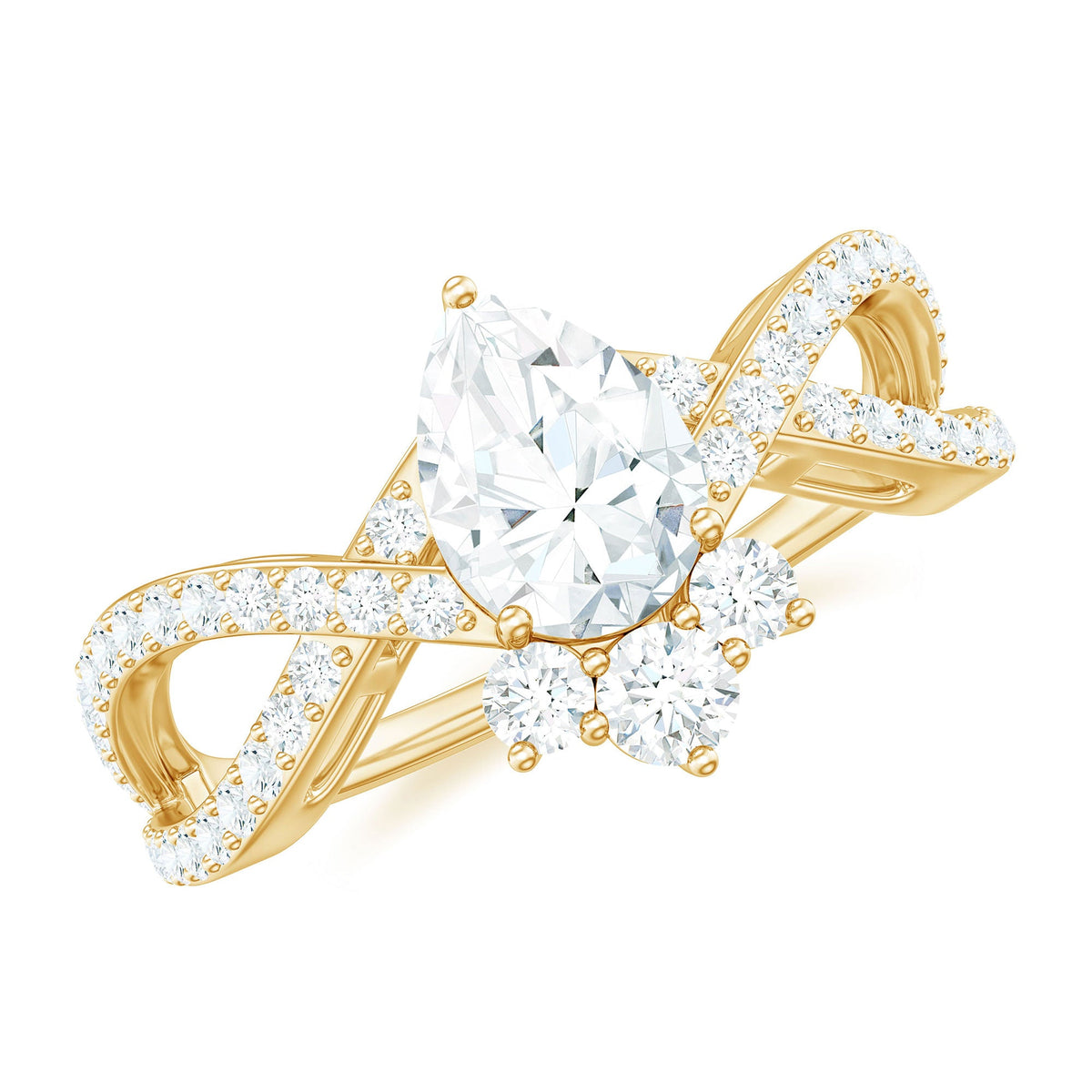 Pear cut cubic zirconia crossover engagement ring by Rosec Jewels featuring two carats of sparkling stones.