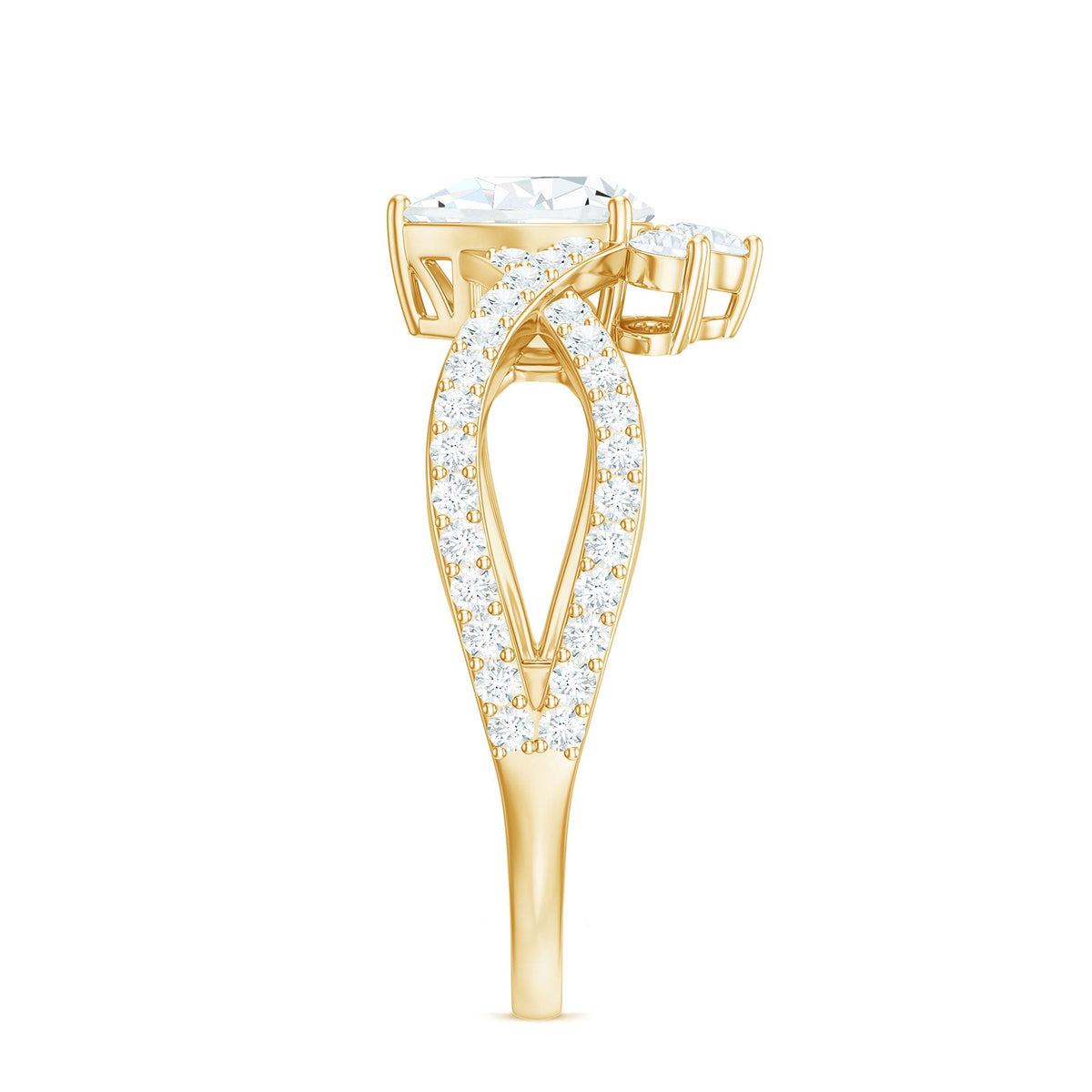 Pear cut cubic zirconia crossover engagement ring in 2 carats, featuring a sparkling design by Rosec Jewels.