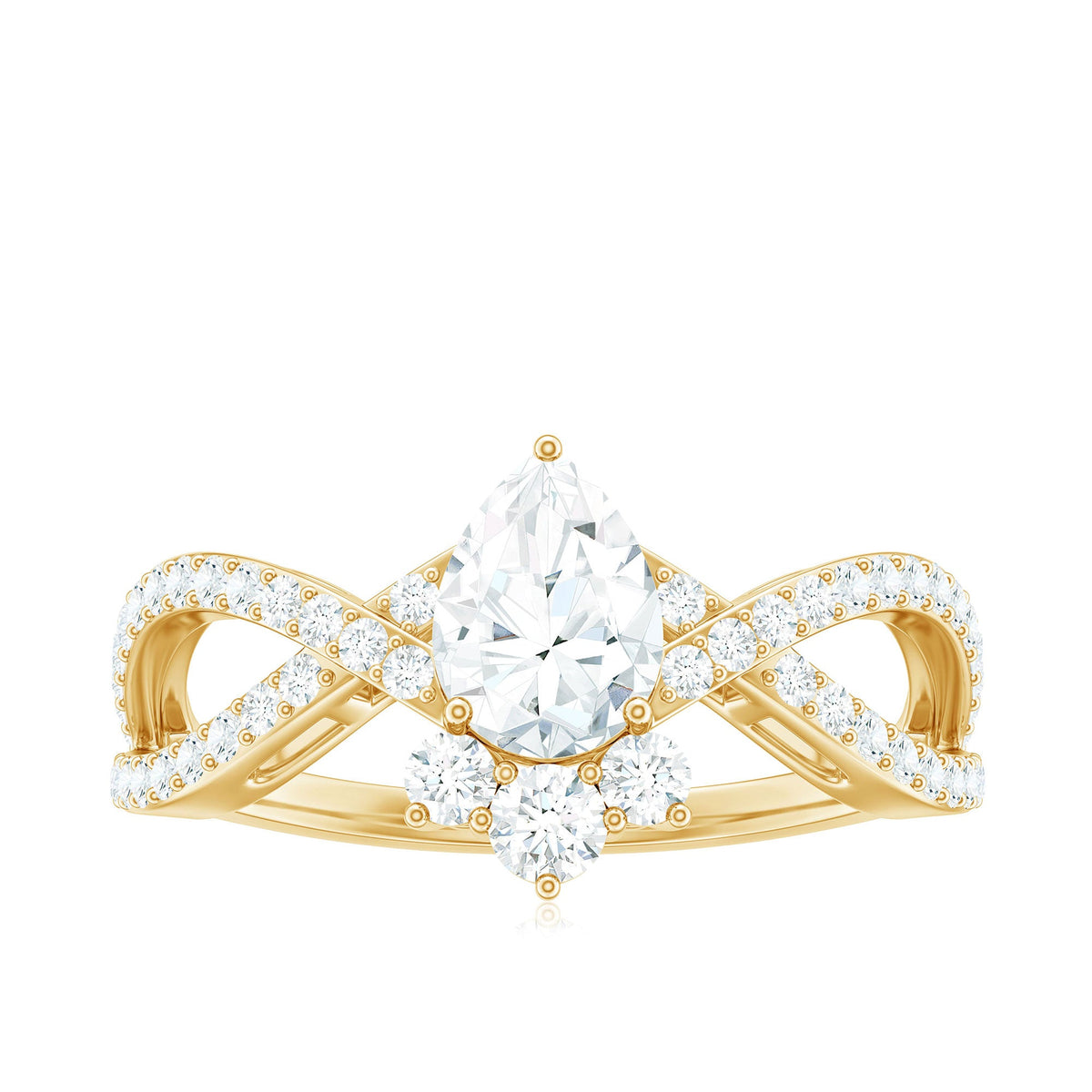 Pear cut cubic zirconia crossover engagement ring from Rosec Jewels featuring two carats and intricate band design.