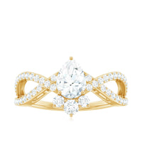 Pear cut cubic zirconia crossover engagement ring from Rosec Jewels featuring two carats and intricate band design.