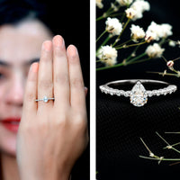 Beaded Bezel Set Moissanite Pear Engagement Ring