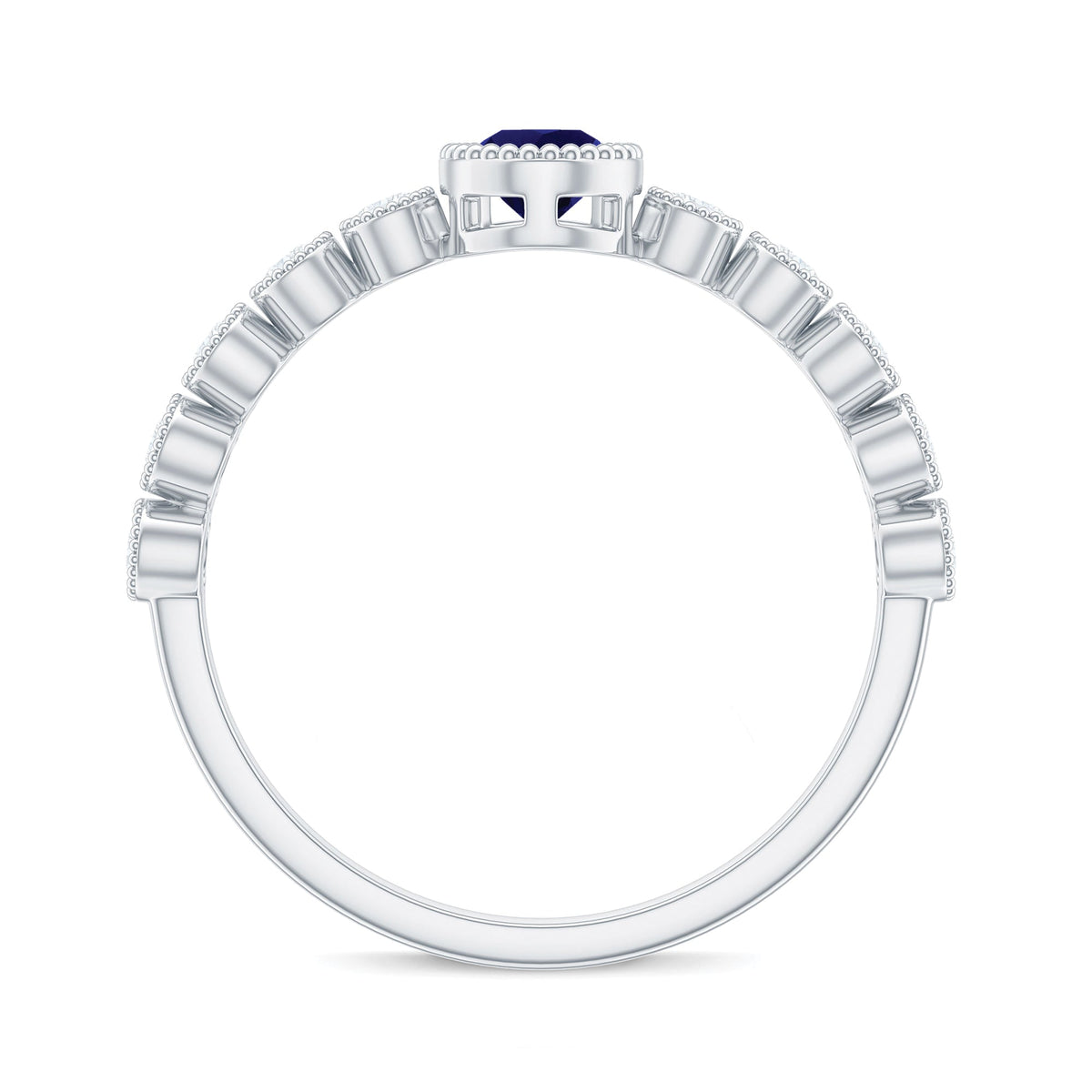 Pear cut 0.5 carat blue sapphire engagement ring with diamonds from Rosec Jewels, featuring a stunning gemstone and intricate band design.