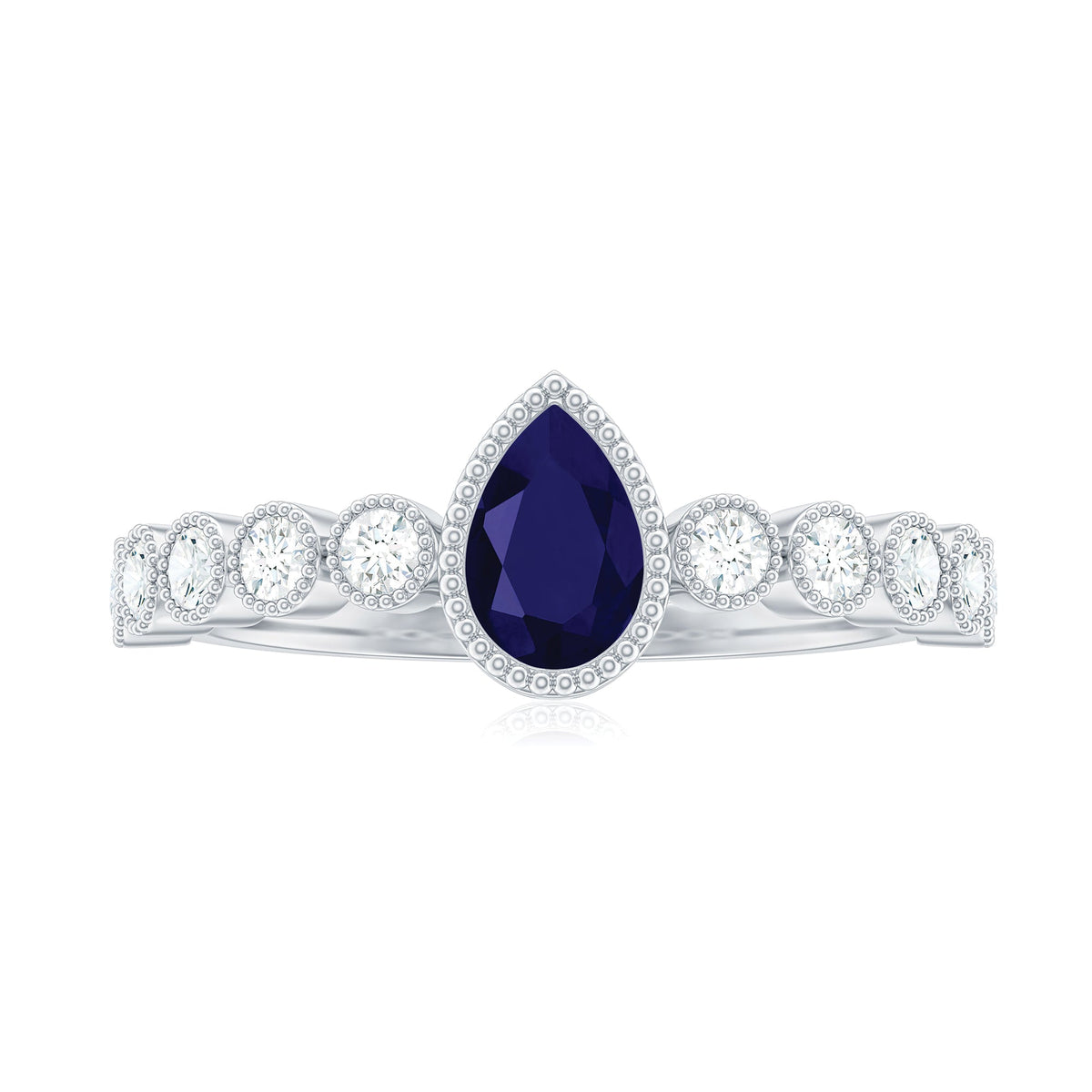 Pear cut 0.5 carat blue sapphire engagement ring with diamonds from Rosec Jewels, showcasing the elegant gemstone and sparkling accents.