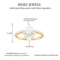 Pear-shaped 0.7 carat moissanite engagement ring from Rosec Jewels featuring a sparkling crown setting.