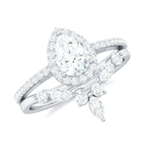 Pear Cut Moissanite Halo Bridal Ring Set with Certificate