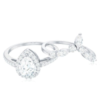 Pear Cut Moissanite Halo Bridal Ring Set with Certificate