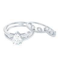 Pear Moissanite Double Band Engagement Ring with Enhancer