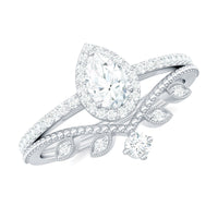 Vintage Style Moissanite Teardrop Wedding Ring Set