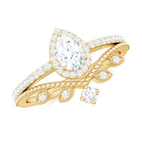 Vintage Style Moissanite Teardrop Wedding Ring Set