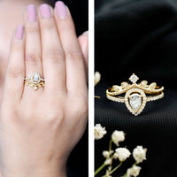 Vintage Style Moissanite Teardrop Wedding Ring Set
