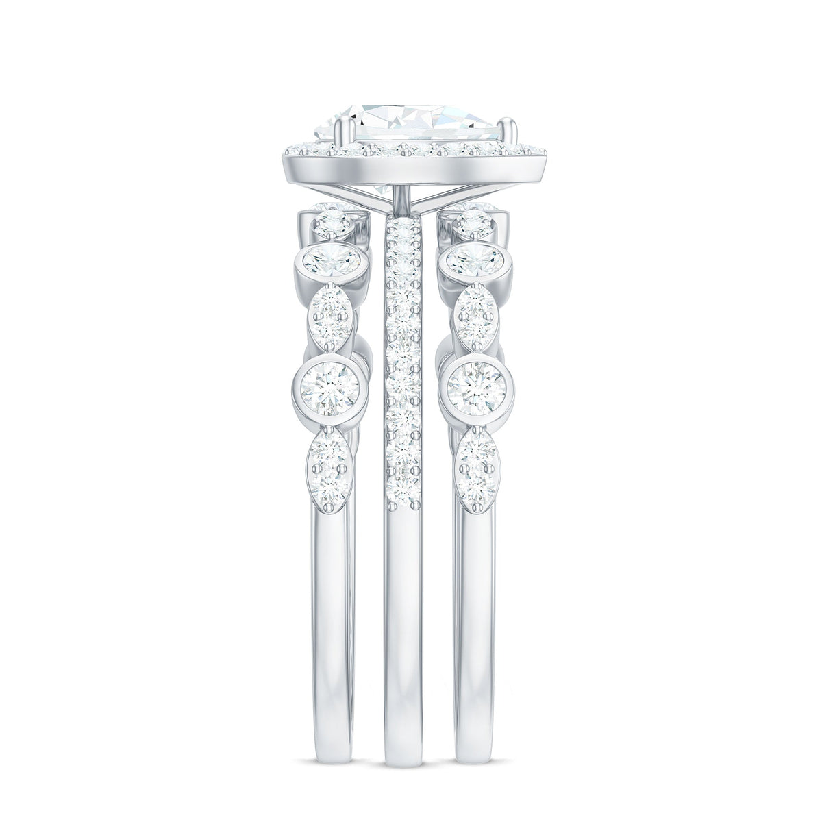 Pear Shaped Moissanite Engagement Ring with 2 Enhancers