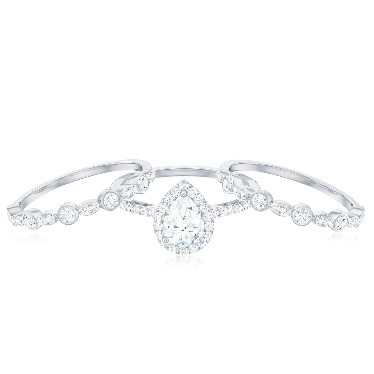 Pear Shaped Moissanite Engagement Ring with 2 Enhancers