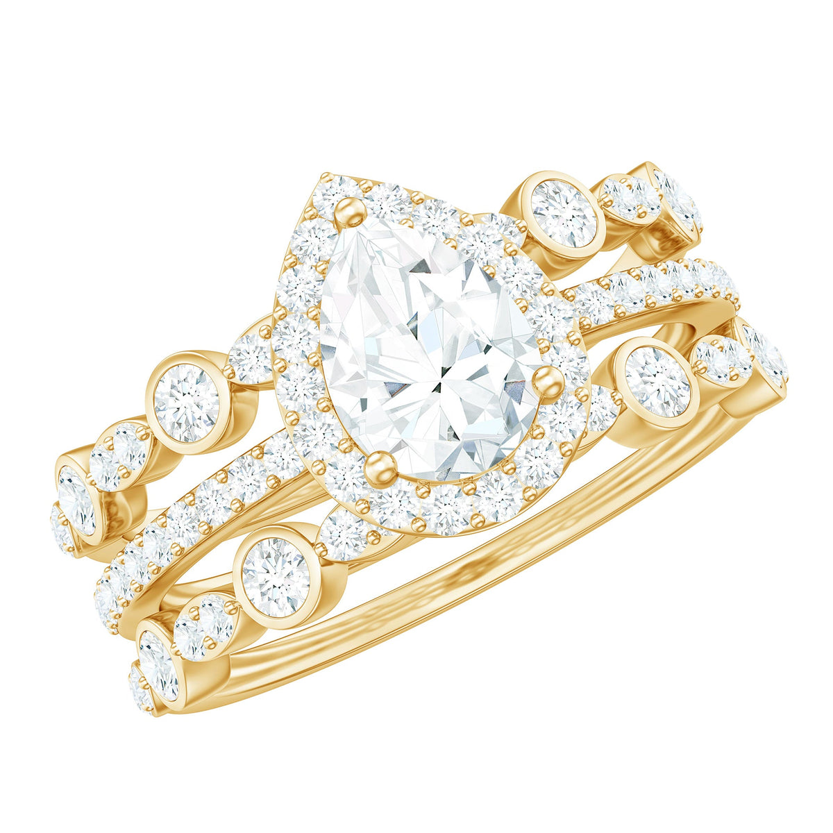 Pear Shaped Moissanite Engagement Ring with 2 Enhancers