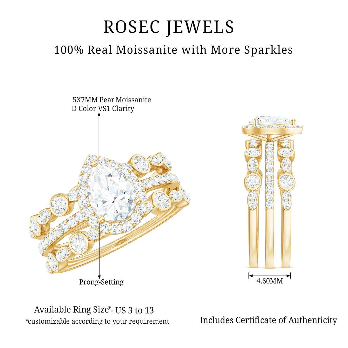 Pear Shaped Moissanite Engagement Ring with 2 Enhancers
