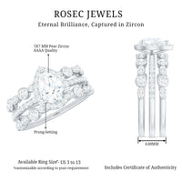 Pear Shaped Cubic Zirconia Trio Wedding Ring Set for Women