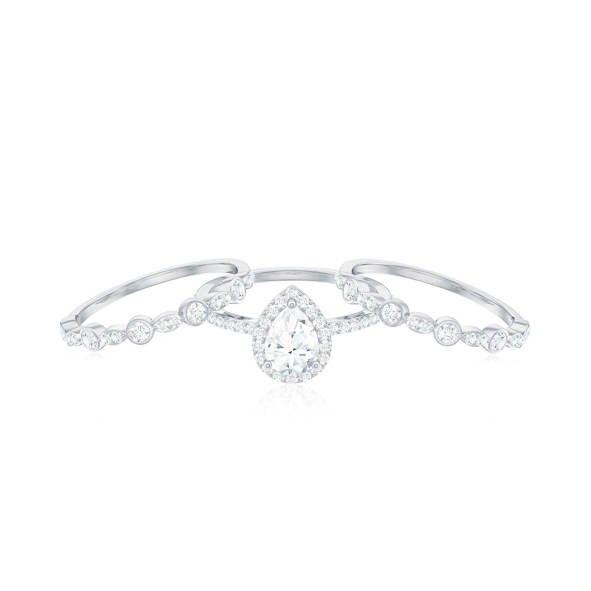Pear Shaped Cubic Zirconia Trio Wedding Ring Set for Women