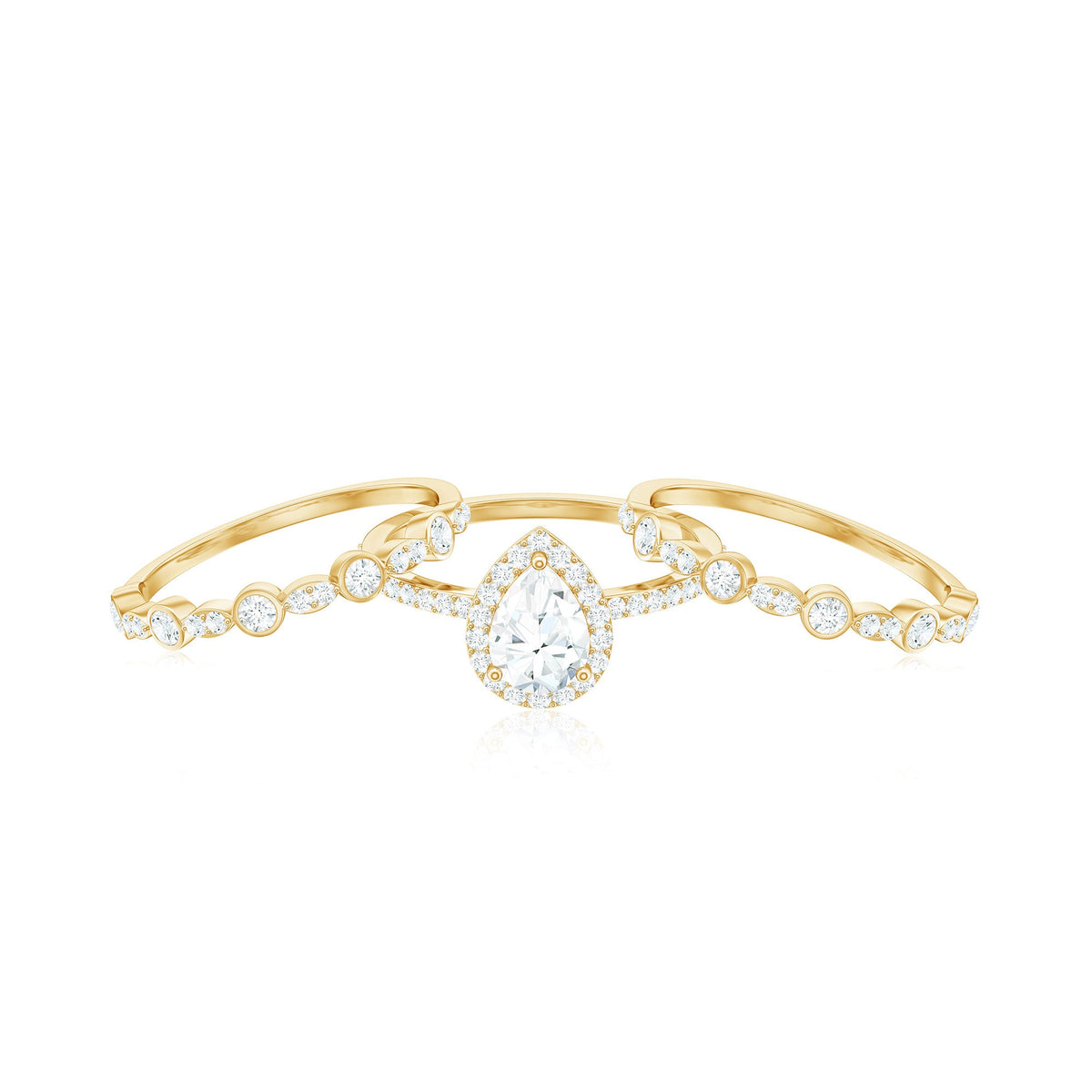 Pear Shaped Cubic Zirconia Trio Wedding Ring Set for Women