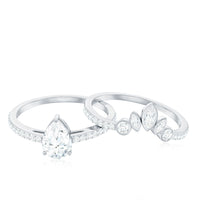 Pear Cut Moissanite Solitaire Bridal Ring Set with Certificate