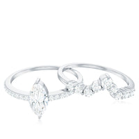 Marquise Cut Moissanite Engagement Ring with V-Shaped Wedding Band