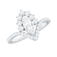 Marquise cut moissanite engagement ring by Rosec Jewels featuring a sparkling central stone and elegant band design.