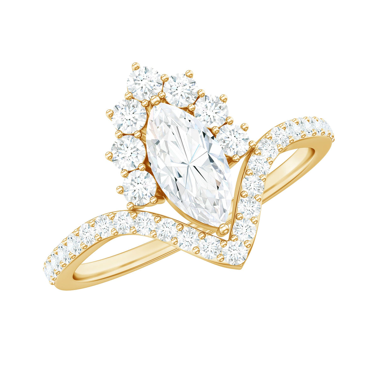 Marquise cut Moissanite engagement ring by Rosec Jewels featuring a sparkling center stone and elegant band design