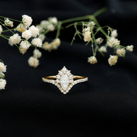 Marquise cut moissanite engagement ring by Rosec Jewels featuring a sparkling center stone and elegant band design.