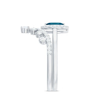 Marquise Cut London Blue Topaz Halo Wedding Ring Set with Diamond Band