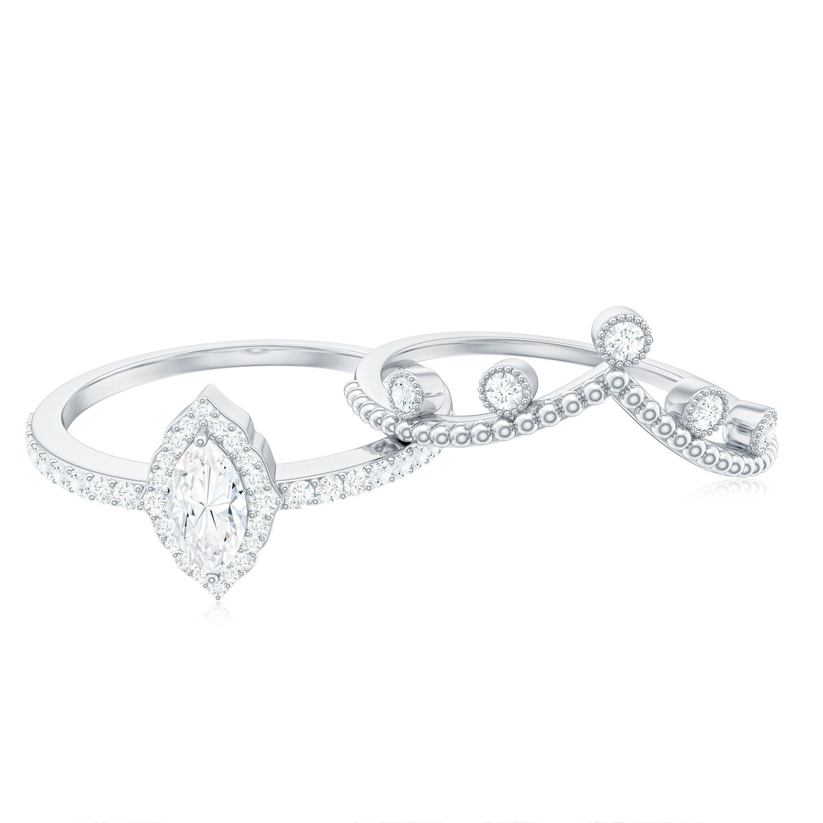 Marquise Cut Moissanite Vintage Wedding Ring Set