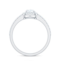 Oval cut zircon halo engagement ring with side stones from Rosec Jewels, featuring a sparkling center and intricate side accents.