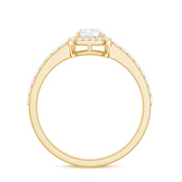 Oval cut zircon halo engagement ring with side stones from Rosec Jewels, showing the detailed design and sparkling gemstones.
