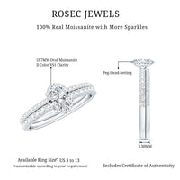 Oval moissanite engagement ring with matching wedding band set by Rosec Jewels, showcasing sparkling gemstone and elegant design.
