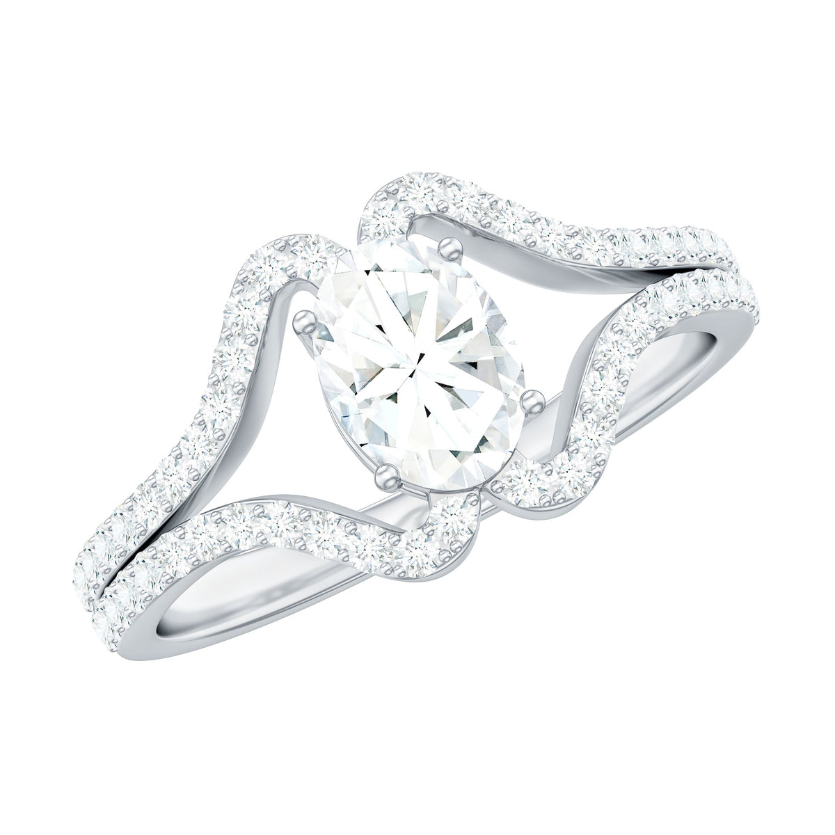 Rosec Jewels 2.25 CT oval cut zircon engagement ring with split shank, showcasing sparkling center stone and elegant band design.